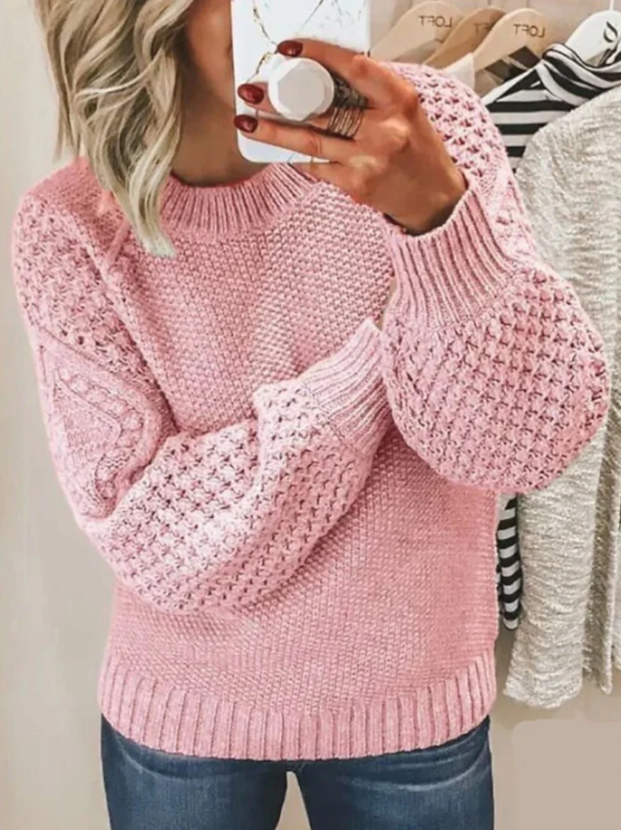 Women's relaxed ribbed knit sweater in casual chic style with textured stripe detailing