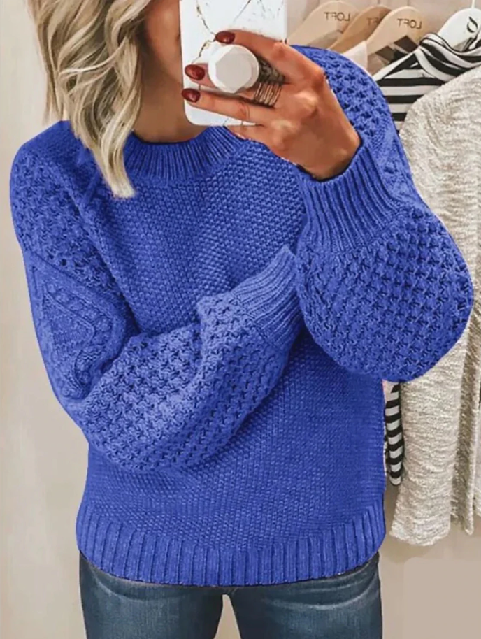 Women's beige ribbed knit sweater relaxed silhouette with textured stripe pattern for everyday wear