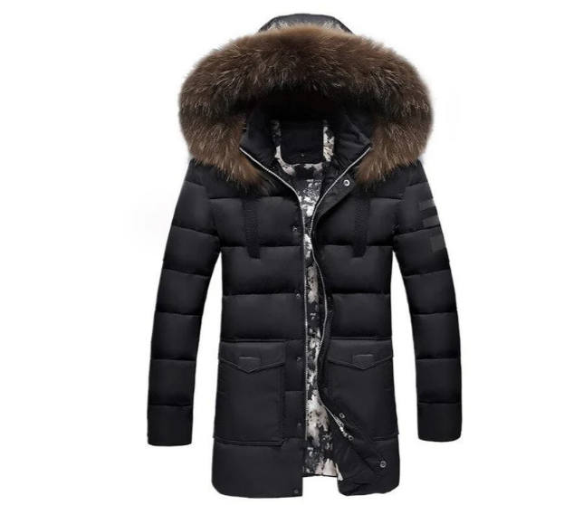 Men's fur-trimmed transitional jacket warm cozy outerwear with premium fur collar detail