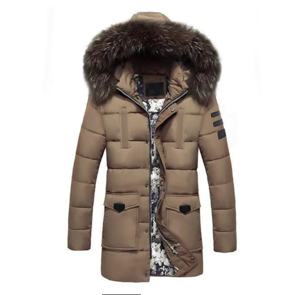 Men's fur-trimmed transitional jacket warm cozy outerwear with premium fur collar accent