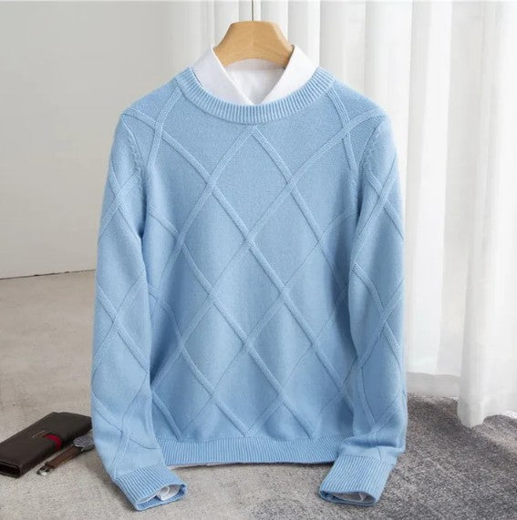 Men's sustainable knit jumper in cozy warm style, perfect cold weather everyday pullover sweater
