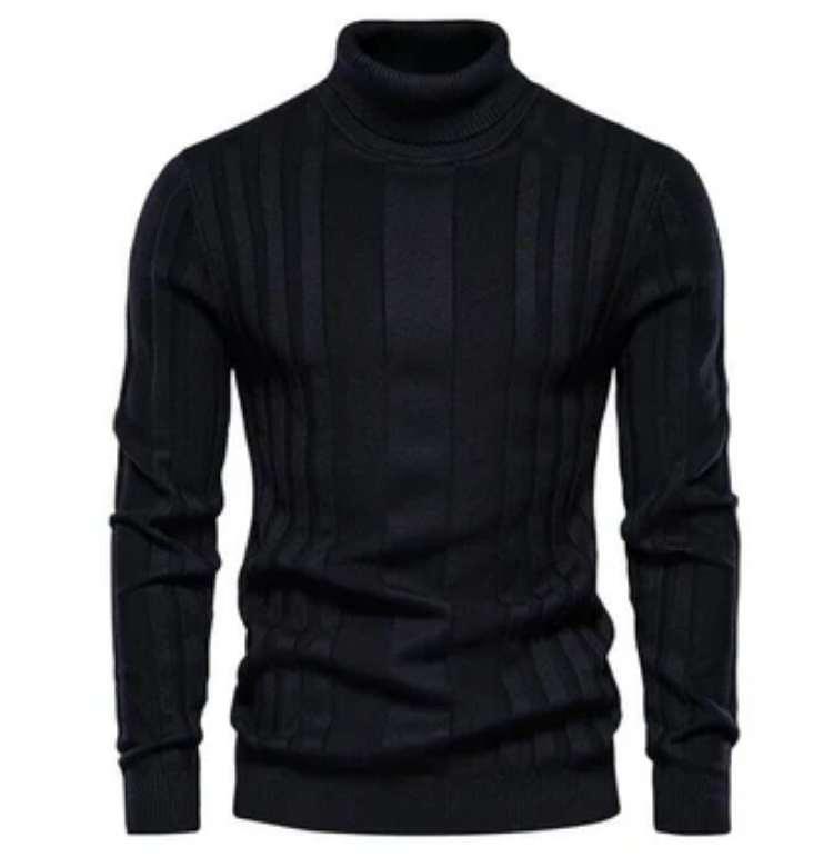 Men's slim fit turtleneck sweater in earth tone premium knitwear with refined collar detail