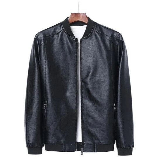 Men's black premium leather jacket classic straight-cut silhouette with clean lines for everyday wear