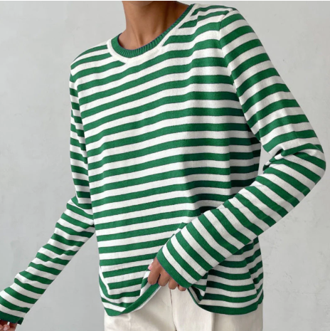 Women's classic striped long-sleeve shirt, versatile relaxed fit perfect for casual or dressed-up looks