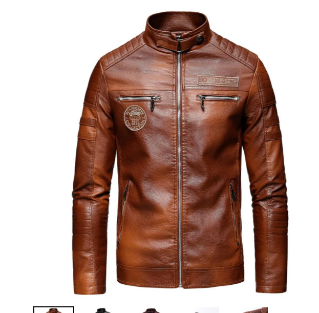Men's black patched leather jacket with bold patch accents, casual fit, durable everyday style