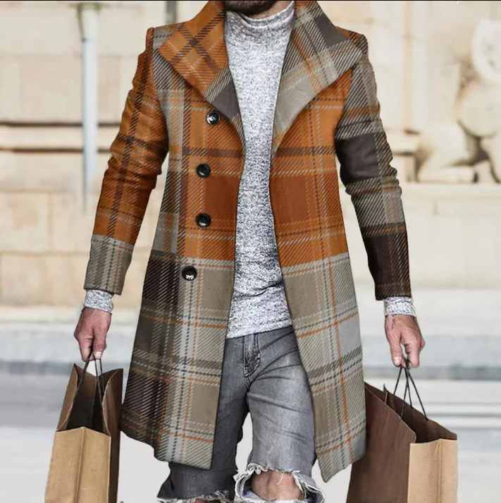 Anatoly men's long tailored coat charcoal slim-cut formal silhouette with structured shoulders