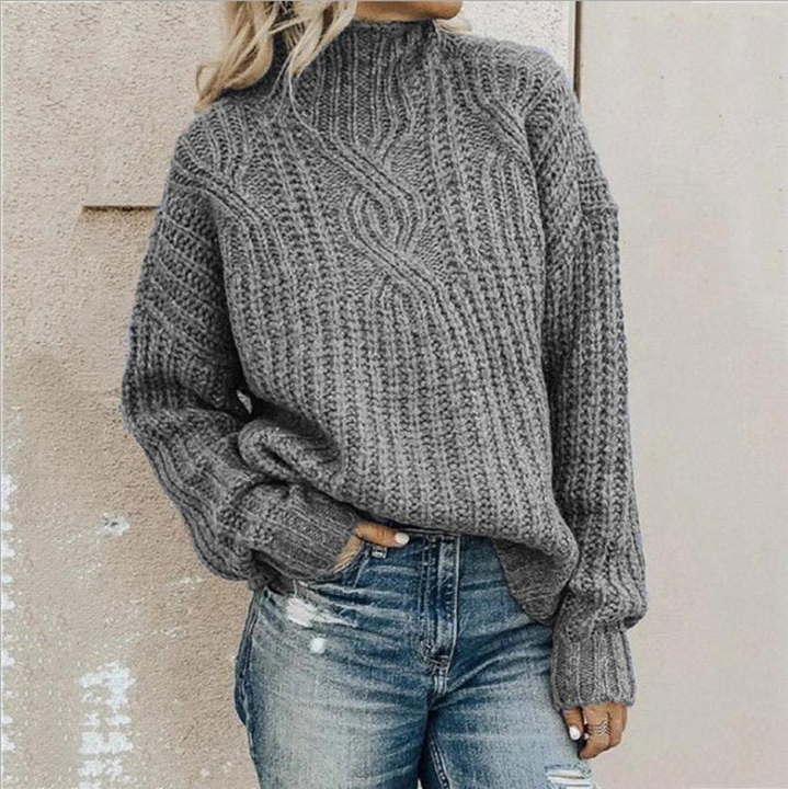 Women's soft warm knit jumper in cozy sustainable fabric, everyday chic relaxed fit pullover