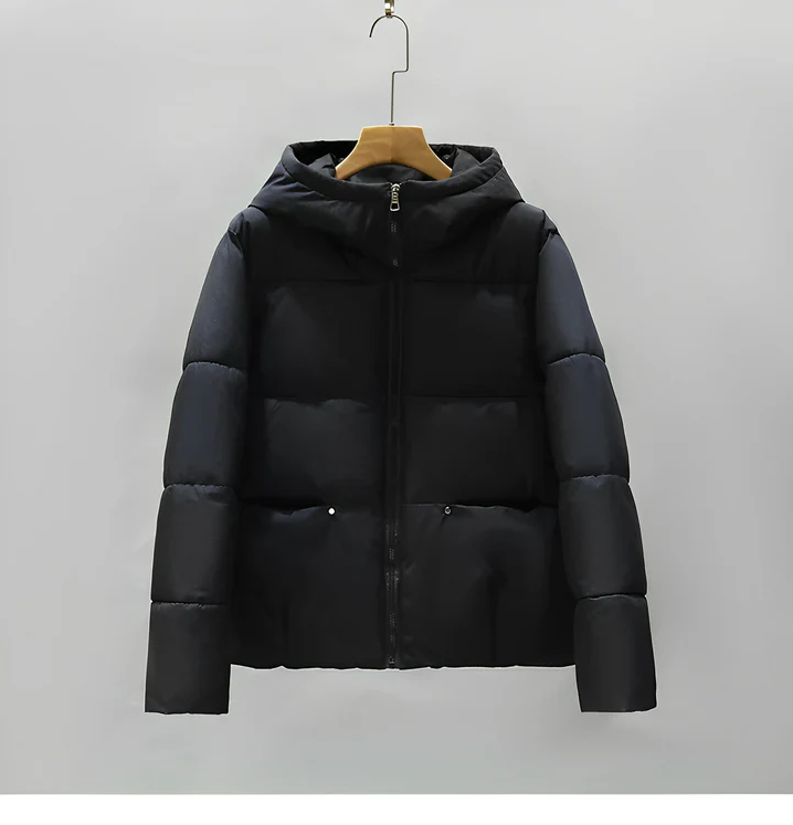 Women's lightweight winter puffer jacket casual fit sustainable padding sleek silhouette cold weather