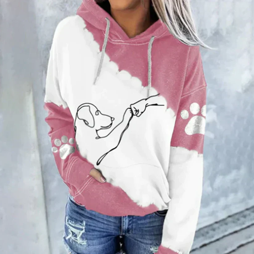 Women's relaxed dog print hoodie Cornelia in cozy casual style with playful graphic design