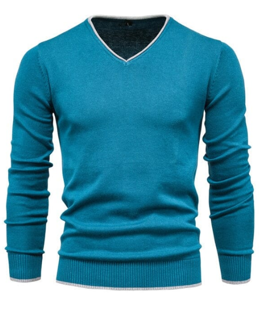 Sterling slim fit V-neck sweater unisex refined knit cozy versatile office wear timeless layer