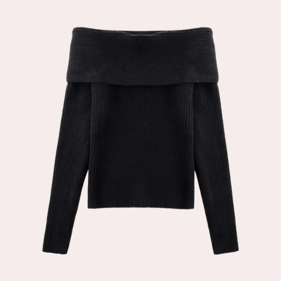 Women's off-shoulder knit sweater in elegant textured knitwear with contemporary exposed-shoulder silhouette