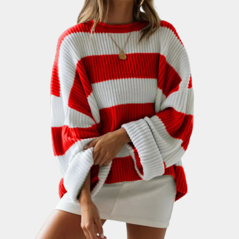 Plus size striped knit jumper Mathilde, ultra-soft sustainable knitwear, relaxed fit women