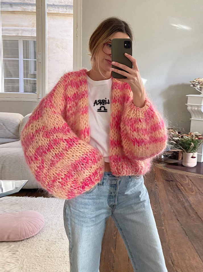 Women's oversized knit cardigan cozy relaxed silhouette ultra-soft sustainable everyday layering piece