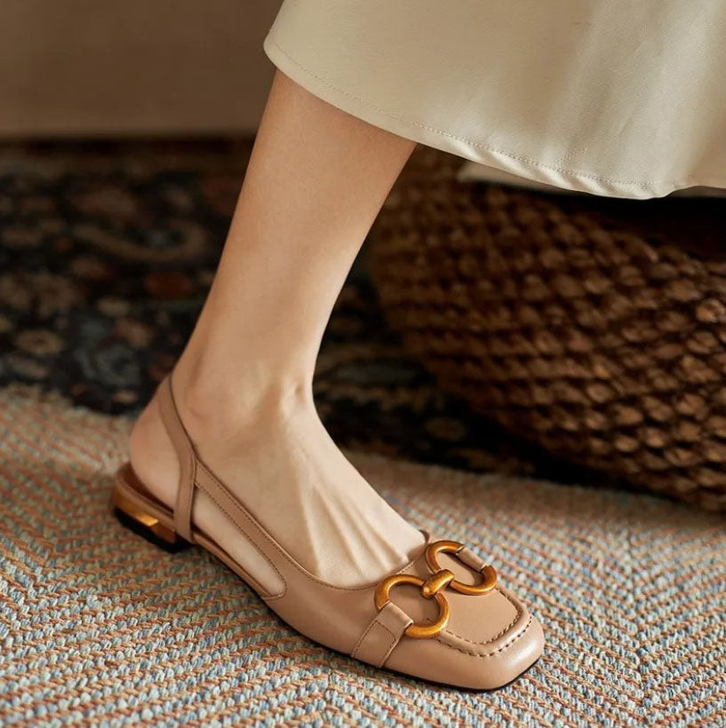 Nora chic slingback flats suede finish cushioned insole gold hardware ergonomic women shoes