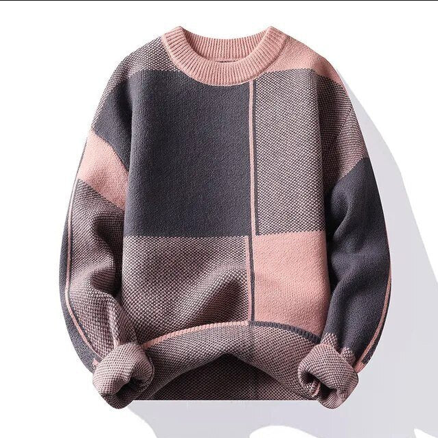 Men's cozy knit jumper in classic neutral tone, slim-fit silhouette with timeless ribbed detailing