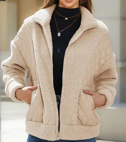 Women's Gabriela sherpa quilted jacket cozy casual outerwear with plush texture for sustainable warmth