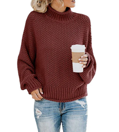 Women's ivory turtleneck knit sweater, cozy elegant silhouette with premium soft yarn fabric
