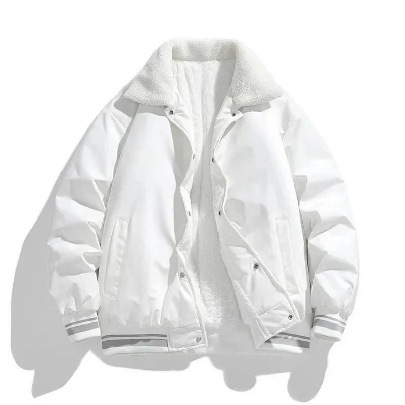 Men's insulated winter jacket with plush sherpa collar, rugged comfort fit, weatherproof durable coat