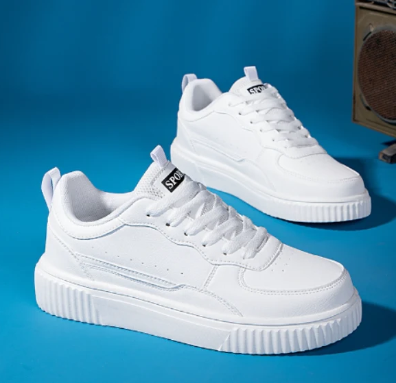 Women's Tuzede white trainers, sleek urban silhouette, sustainable everyday sneakers with elegant refined design