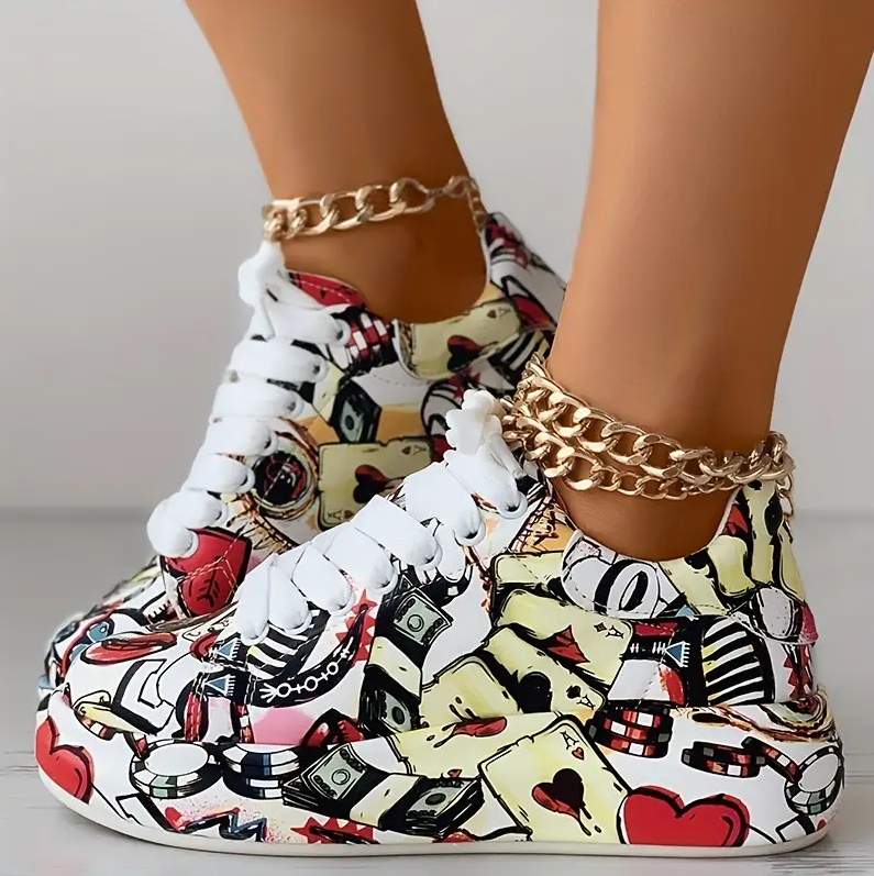 Hazel women's graffiti print trainers bold urban street style sneakers for everyday comfort