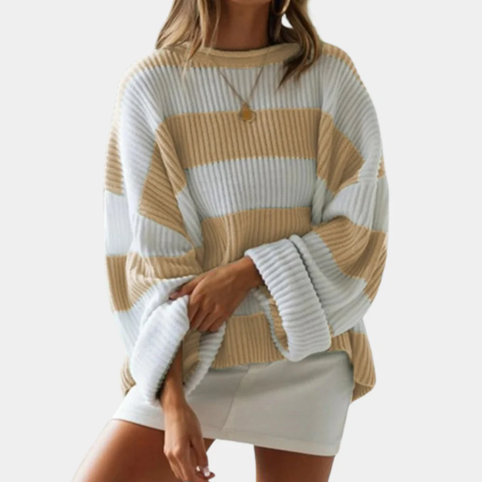 Plus size women's striped knit jumper Mathilde, ultra-soft sustainable knitwear, relaxed comfort fit