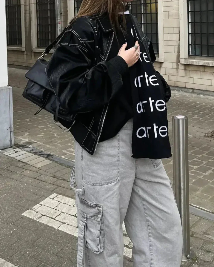Agnete oversized autumn bomber jacket with front zip, relaxed casual fit, sustainable everyday outerwear