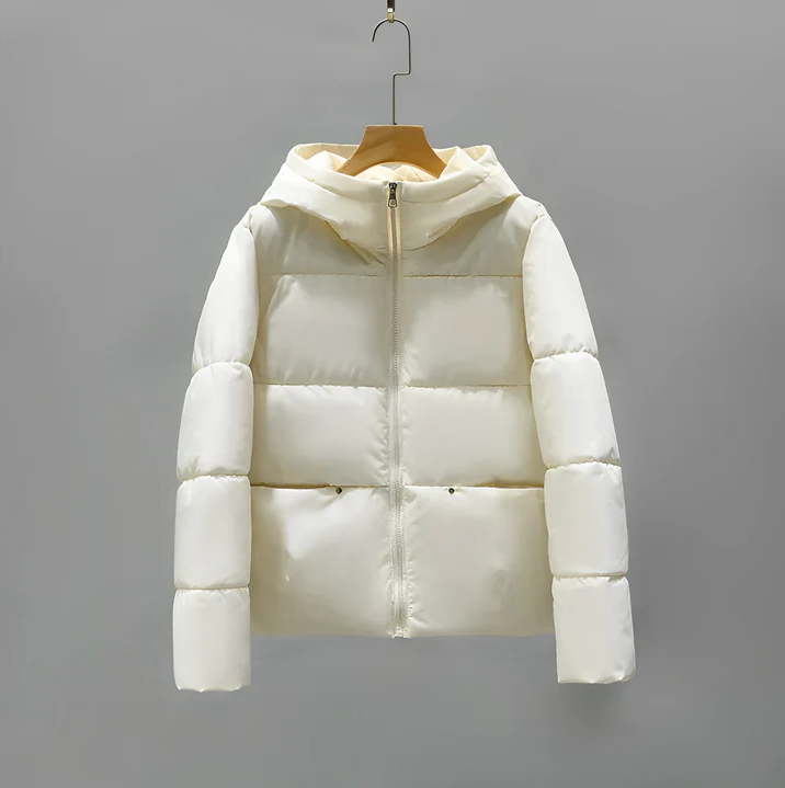 Women's lightweight winter puffer jacket casual silhouette sustainable padding cold weather wear