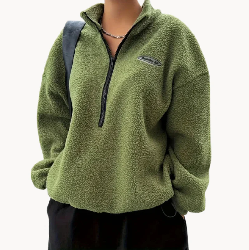 Women's grey zip-up jumper versatile layering piece with full front zip for everyday comfort