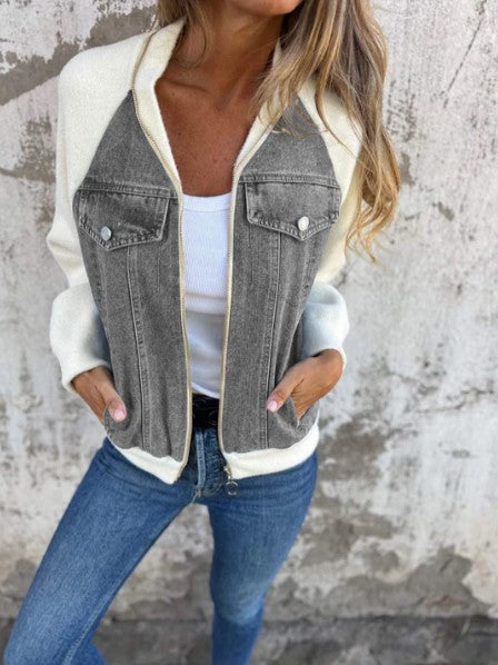 Brooklynn blue denim jacket casual everyday wear slim cut with modern contemporary design