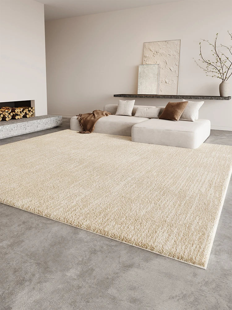 Cream fluffy large area rug thick plush pile soft cloud-like texture for living rooms and bedrooms