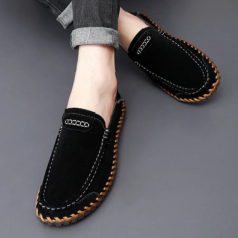 Casey men's slip-on shoes in neutral tone, laceless contemporary silhouette with stitched detailing