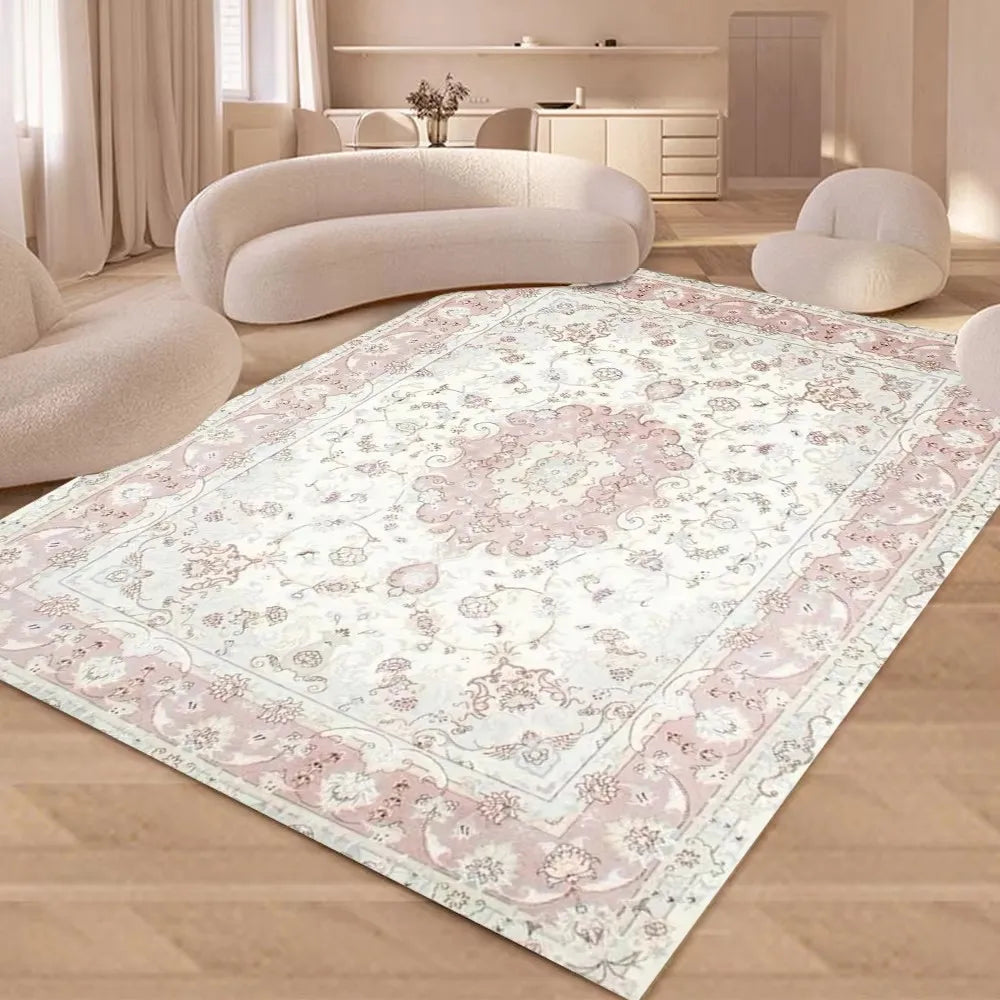 European style luxury floral area rug in soft flannel, non-slip large floor mat for living room