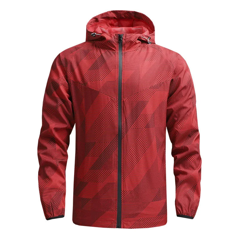 Sleek lightweight windbreaker jacket with weather-resistant exo-shell, modern fit, and adjustable hood