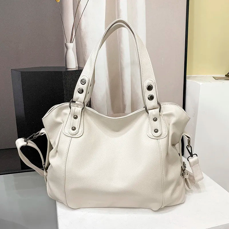 Cecilia large student tote bag grainy faux leather finish spacious laptop compartment neutral style