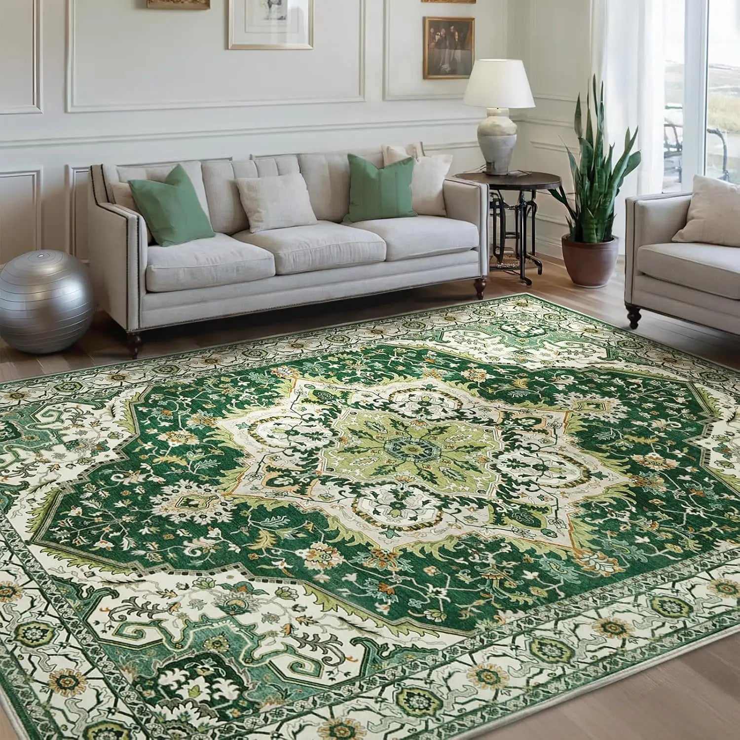 Blue white Persian geometric floral non-slip area rug with elegant traditional pattern for living room