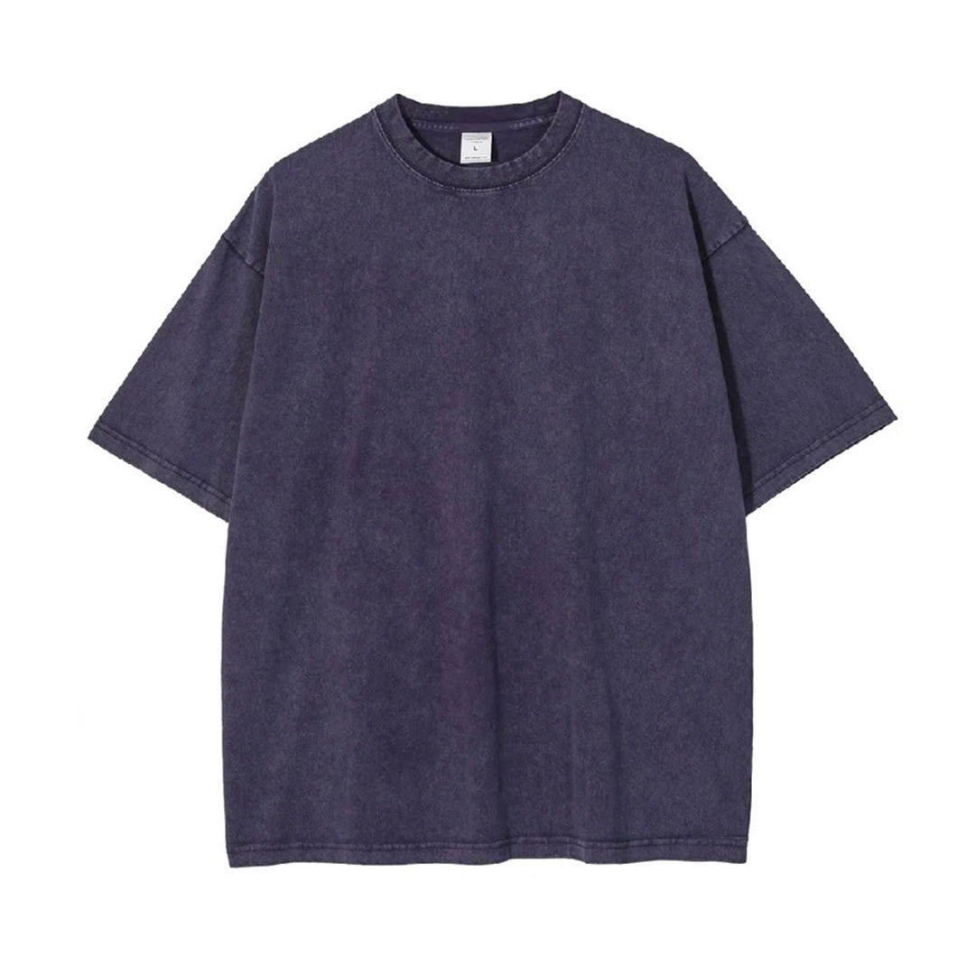 Vintage washed distressed oversized cotton T-shirt drop shoulder loose unisex casual fit