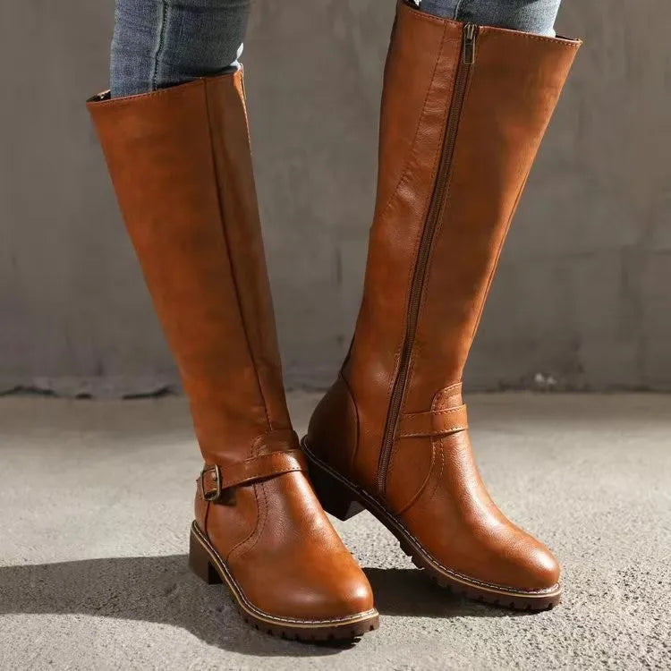 Harper women's brown premium leather orthopedic boots with built-in arch support for all-day comfort