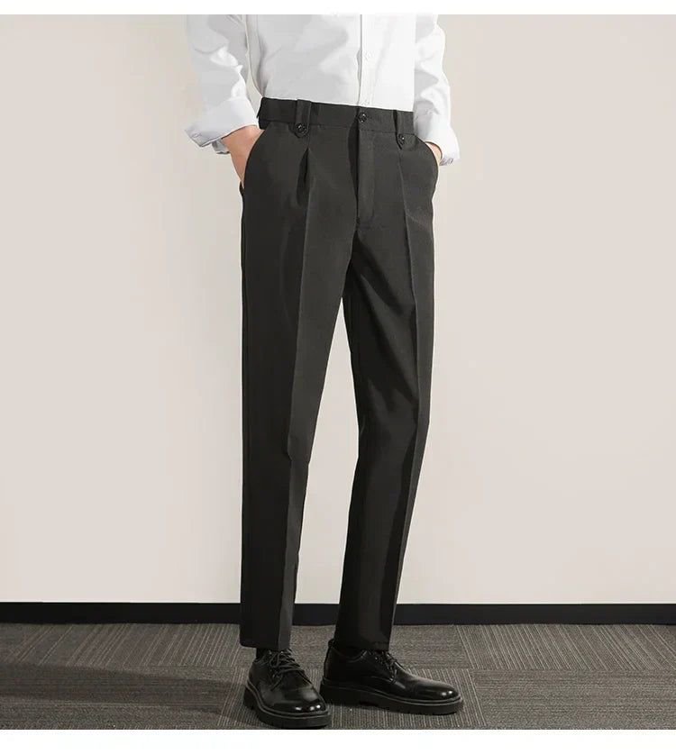 Men's lightweight cotton blend classic fit straight leg trousers for work and everyday wear