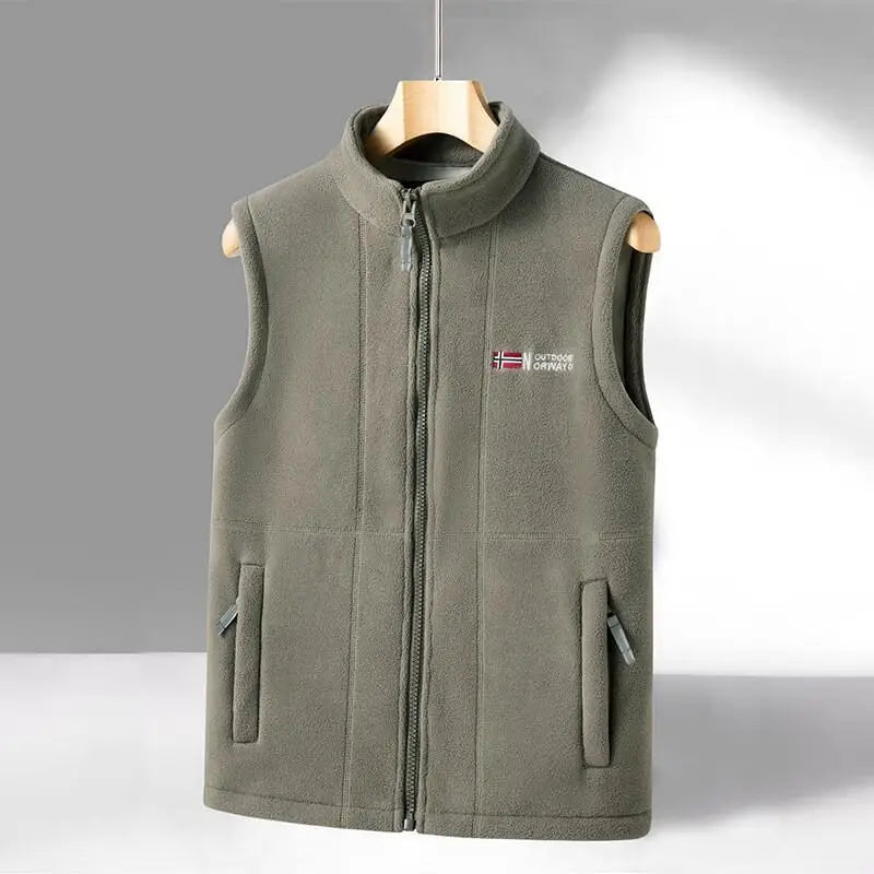 Lightweight Nordic fleece vest with geometric quad-panel design, stretch fit, premium insulation layer