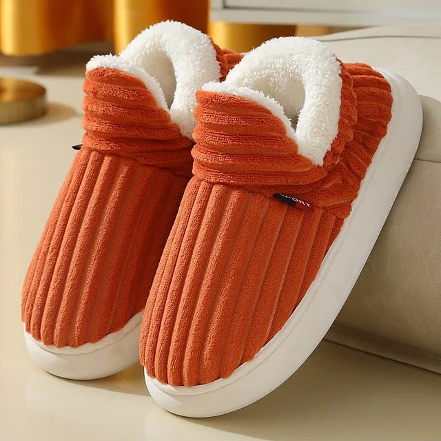 Unisex corduroy slippers with fleece lining, arch support, cushioned sole, antibacterial interior