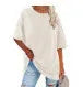 Women's oversized white cotton t-shirt relaxed breathable summer tee with round neckline