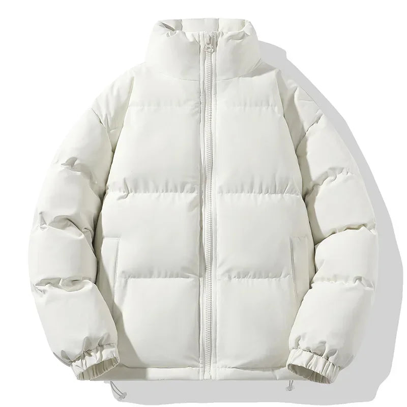 Men's lightweight padded winter jacket with stand collar, wind-resistant fabric, relaxed modern silhouette