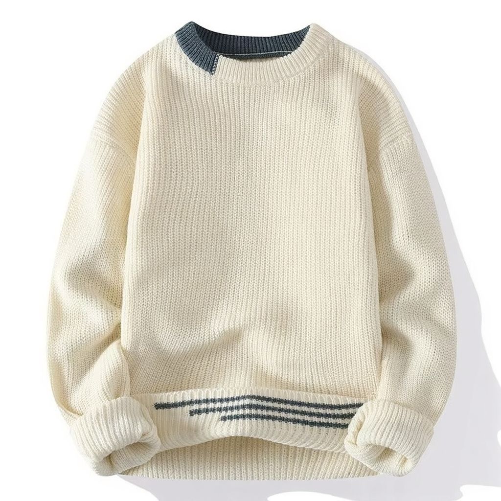 Men's slim fit patchwork knit sweater O-neck pullover with contrast panels warm cozy everyday style