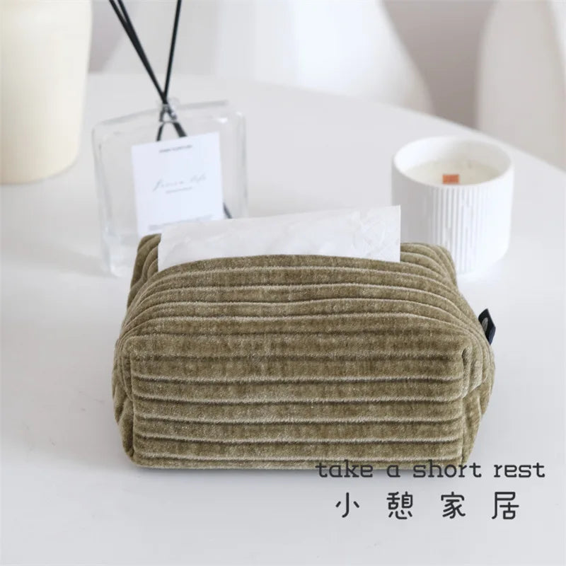 UrbannVibe jacquard corduroy tissue box cover with plush textural nap for living rooms and bedrooms
