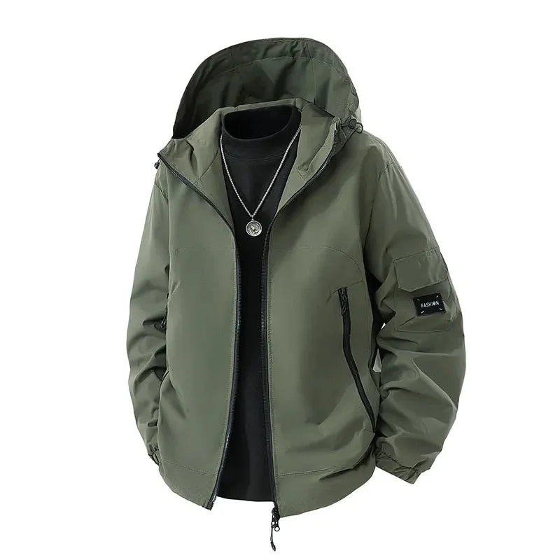 Men's oversized winter ski jacket with hood in bold colorblock urban performance style