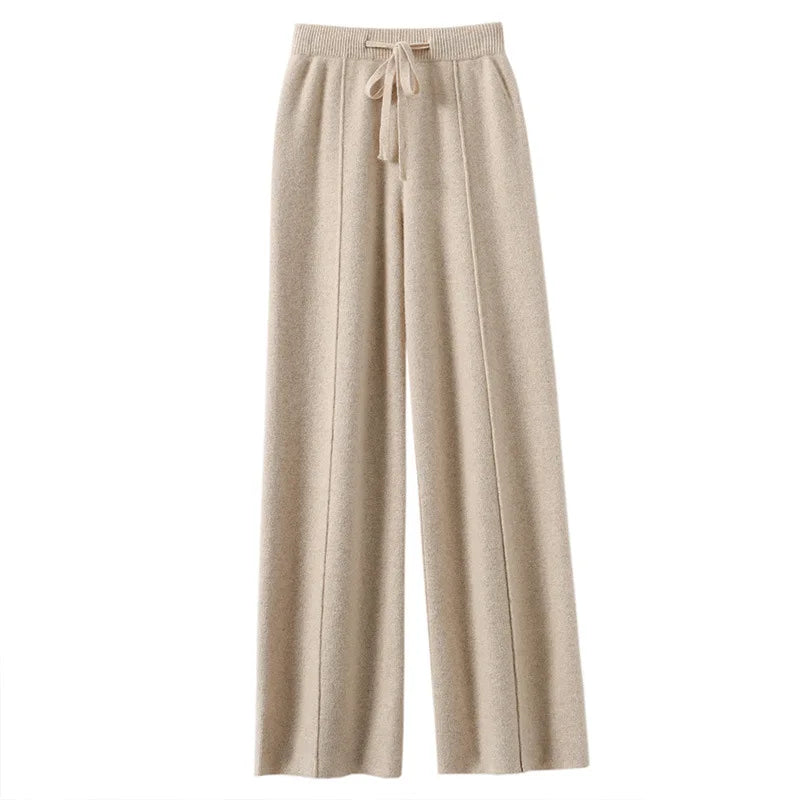 Women's wide leg wool blend sweatpants cozy knit loungewear in premium relaxed fit for cool weather