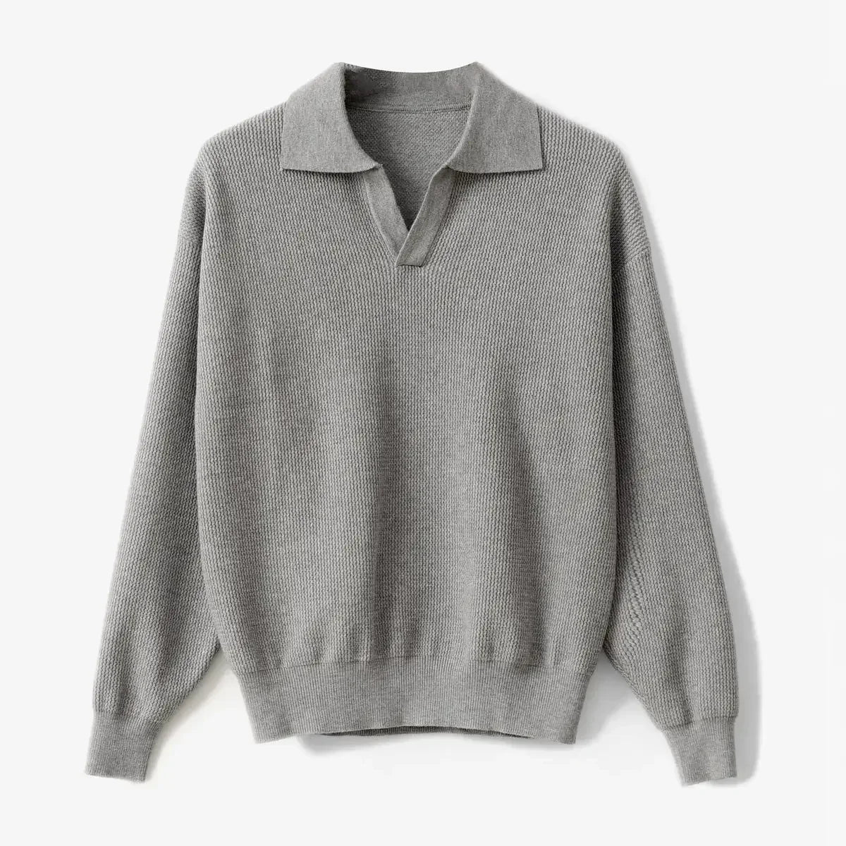 Men's relaxed fit wool blend polo knit sweater with soft texture and polished casual silhouette