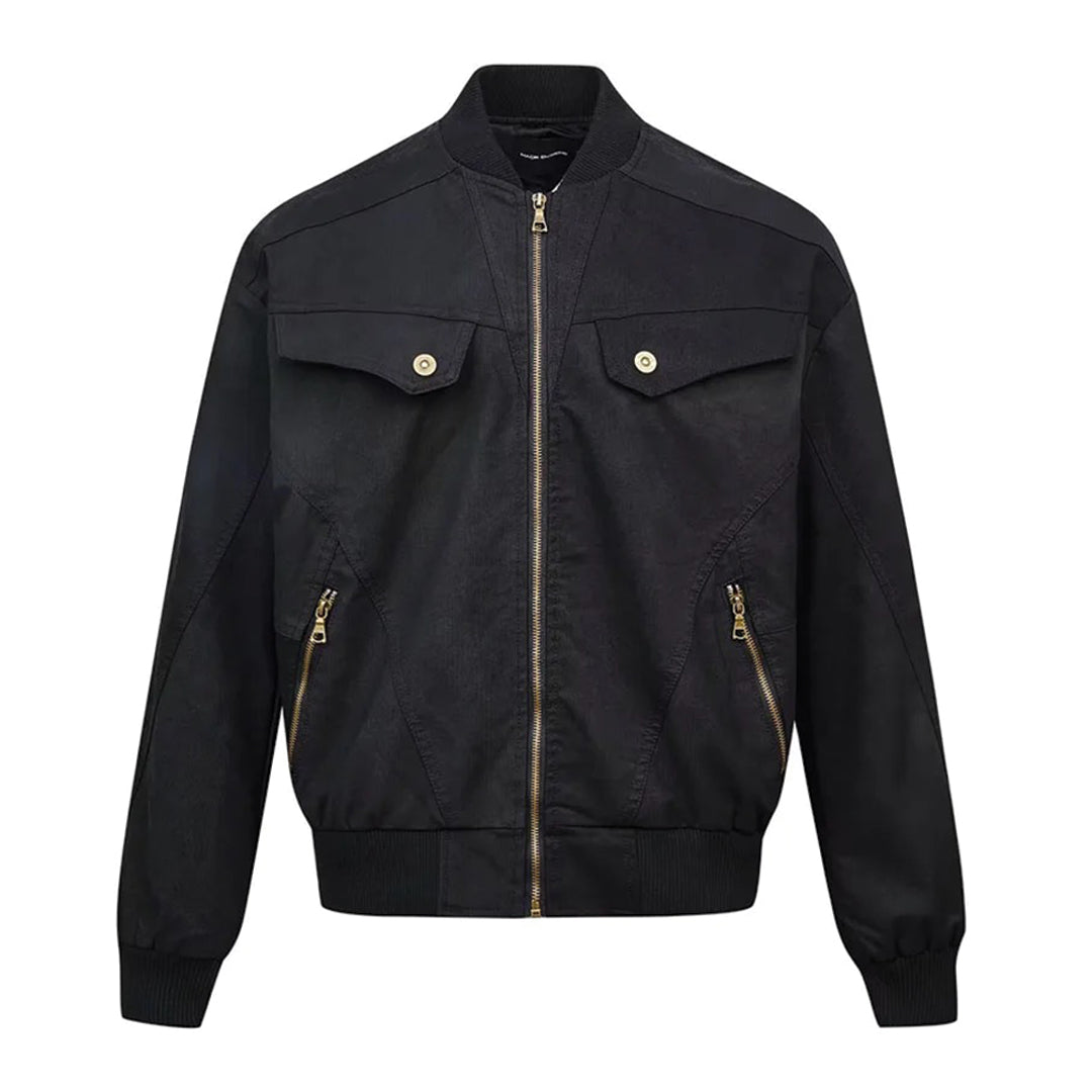 Men's corduroy bomber jacket lived-in wash ribbed cuffs structured silhouette modern casual style