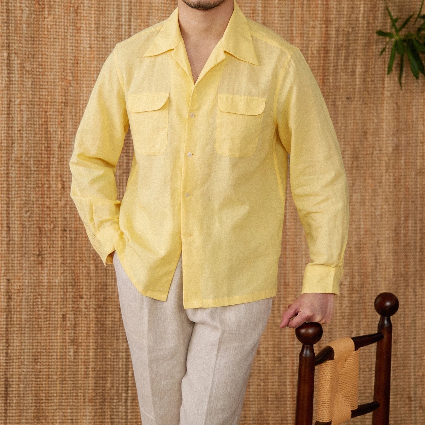 Men's white linen shirt relaxed fit long sleeve breathable natural fabric warm weather casual style