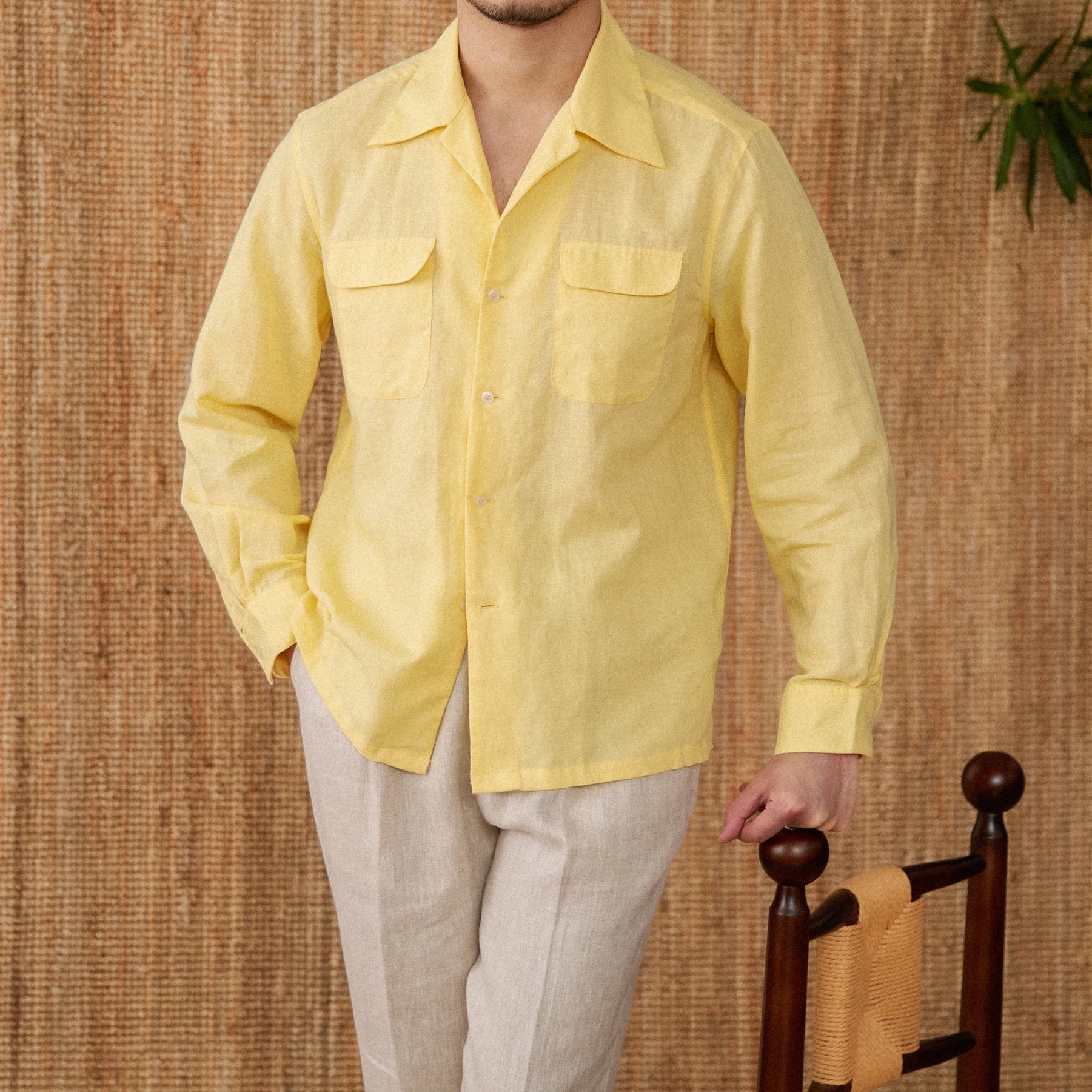 Men's white linen shirt relaxed fit long sleeve breathable natural fabric warm weather casual style
